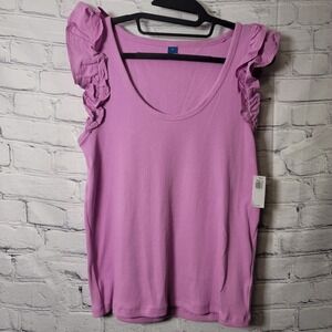 Old Navy Tank Top Womens Large Pink Ruffle Sleeve Ribbed Knit Scoop Neck Stretch